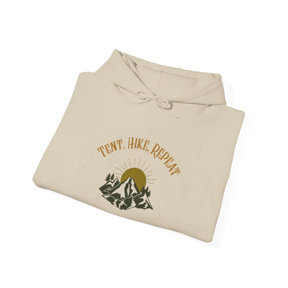 Tent Hike Repeat – Unisex Hoodie, Adventure Camping Sweatshirt, Outdoor Hiking Apparel, Gift for Nature Lovers