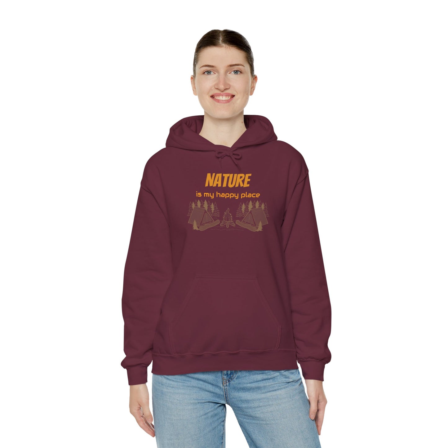 Nature Is My Happy Place Hoodie - Cozy Unisex Sweatshirt for Outdoor Lovers, Hiking and Camping Apparel, Perfect Gift for Nature Enthusiasts