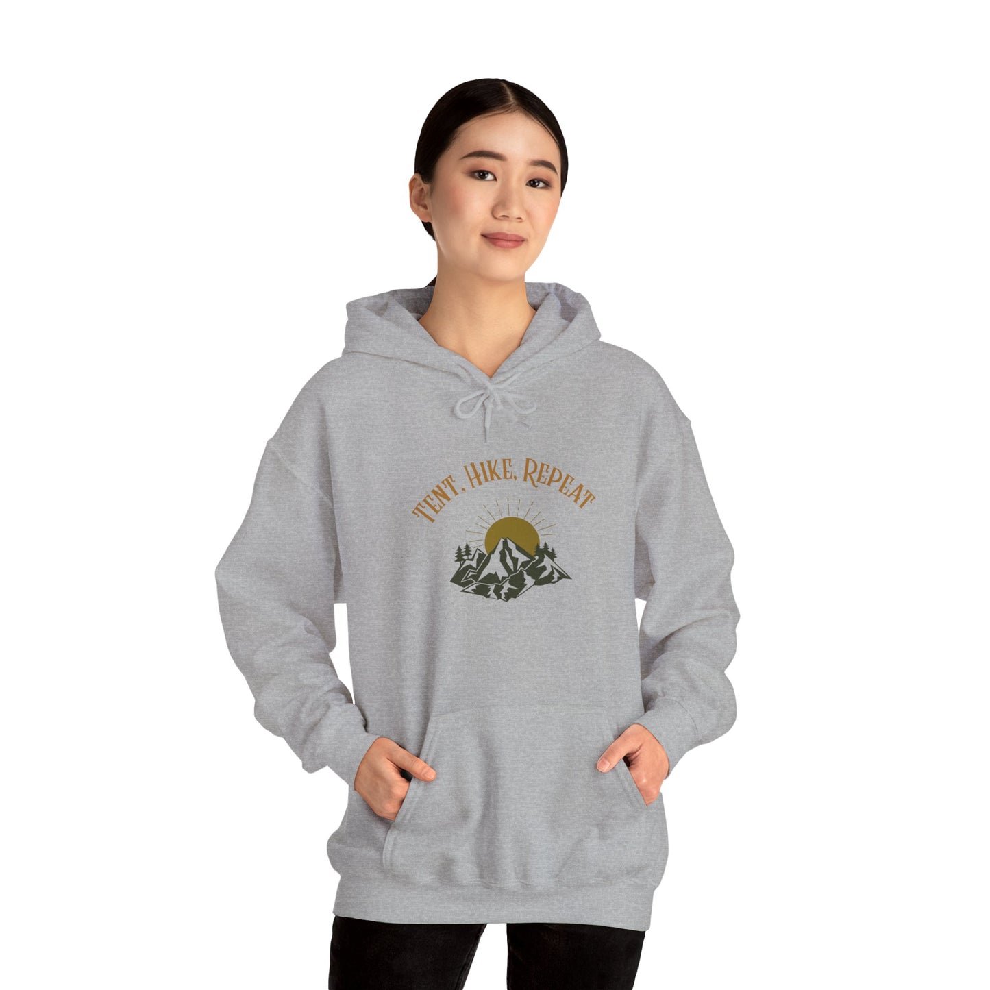 Tent Hike Repeat – Unisex Hoodie, Adventure Camping Sweatshirt, Outdoor Hiking Apparel, Gift for Nature Lovers