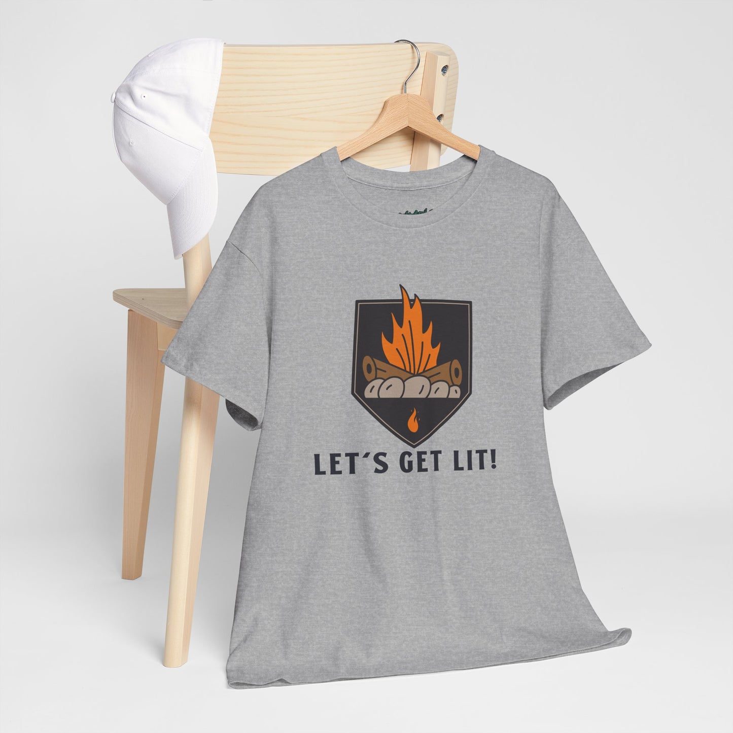 Lets Get Lit - Campfire Unisex Heavy Cotton Tee, Funny Camping T Shirt, Summer BBQ Top, Outdoor Bonfire Apparel, Gift for Campers or Nature Enthusiasts