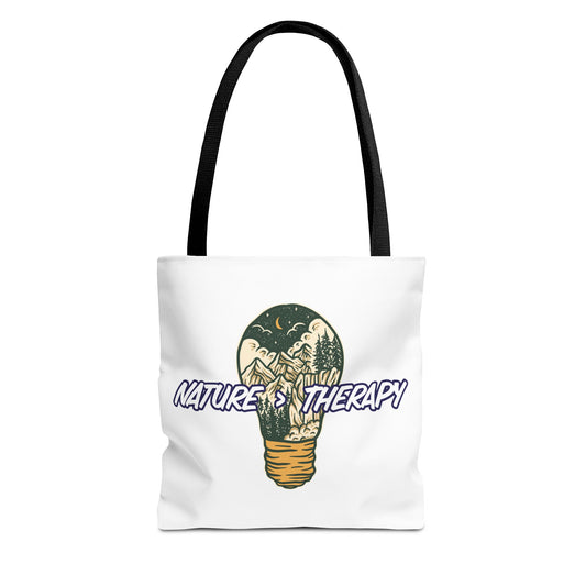 Nature Greater Than Therapy Tote Bag — Scenic Lightbulb Eco Tote for Outdoor Lovers