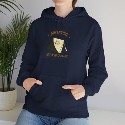 Adventure After Breakfast Unisex Hoodie – Cozy Campfire Sweatshirt, Outdoor Travel Hoodie, Gift for Adventurers and Nature Lovers