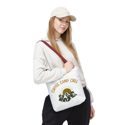 Coffee, Camp, Chill Funny Mountain Tote Bag