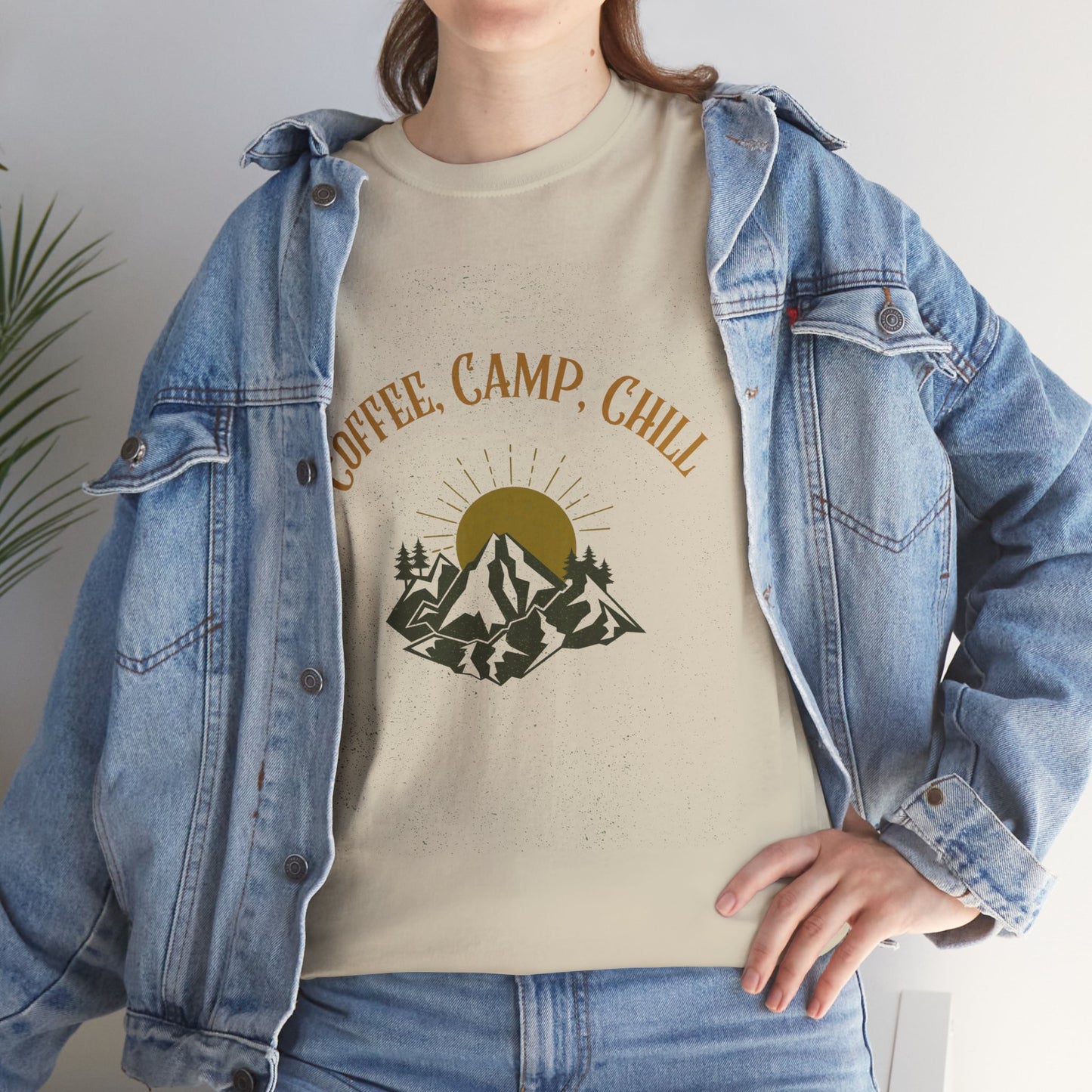 Coffee, Camp, Chill T-Shirt – Unisex Camping Tee for Outdoor Lovers, Adventure & Nature Gift, Cozy Travel Shirt for Summer
