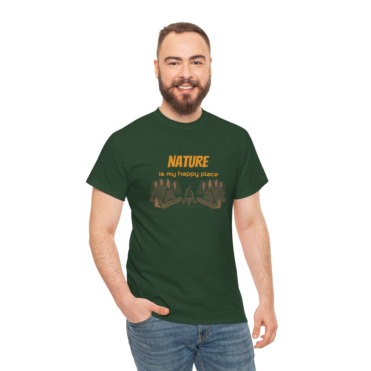 Nature Is My Happy Place - Unisex Heavy Cotton Tee, Outdoor Lover Shirt, Adventure T-Shirt, Hiking Apparel, Eco Friendly Nature Gift, Camping Clothing