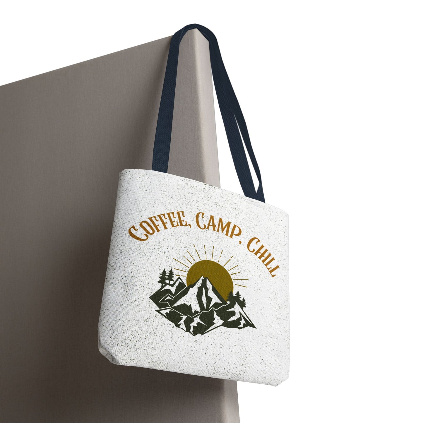 Coffee, Camp, Chill Funny Mountain Tote Bag