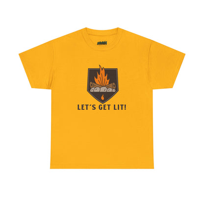 Lets Get Lit - Campfire Unisex Heavy Cotton Tee, Funny Camping T Shirt, Summer BBQ Top, Outdoor Bonfire Apparel, Gift for Campers or Nature Enthusiasts