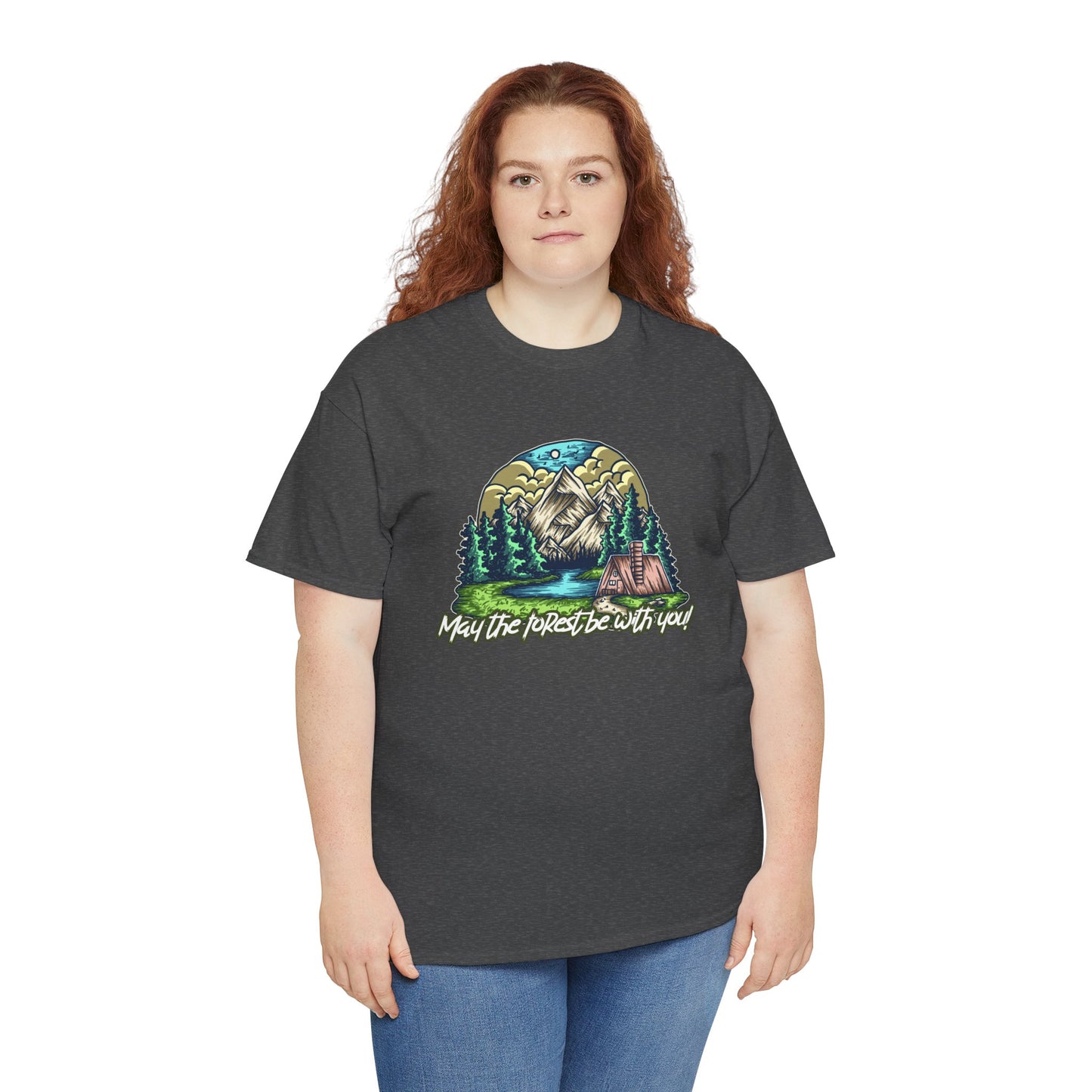May The Forest Be With You - Unisex Heavy Cotton Tee - Outdoor Adventure Shirt, Hiking Graphic T-Shirt, Camping Gift, Nature Apparel