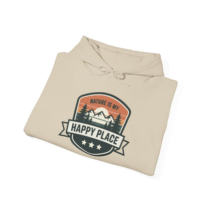 Nature Is My Happy Place Hoodie - Cozy Unisex Sweatshirt for Outdoor Lovers, Hiking and Camping Apparel, Perfect Gift for Nature Enthusiasts