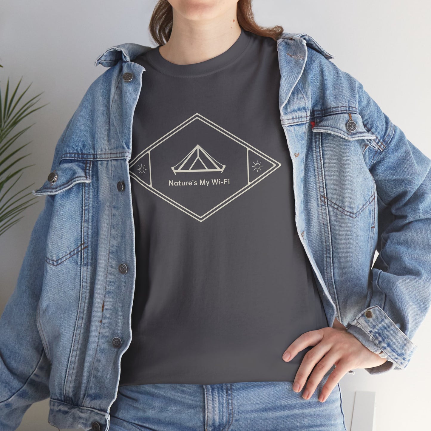 Nature Is My WiFi T-Shirt – Unisex Heavy Cotton Tee, Relaxed Fit Graphic Shirt, Gift for Nature Lovers, Outdoor and Hiking Apparel