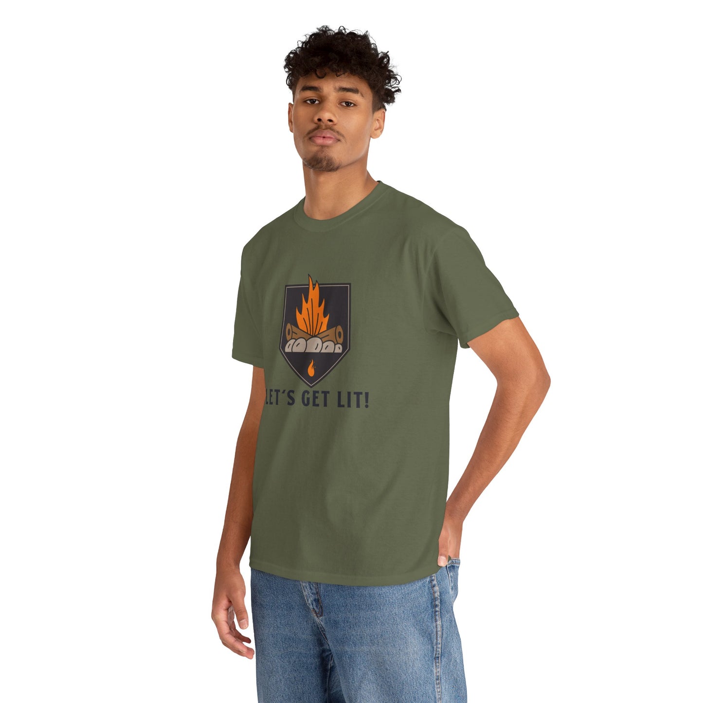 Lets Get Lit - Campfire Unisex Heavy Cotton Tee, Funny Camping T Shirt, Summer BBQ Top, Outdoor Bonfire Apparel, Gift for Campers or Nature Enthusiasts