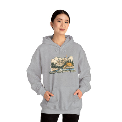Pitchin Tents Throwin Shades Hoodie – Unisex Outdoor Adventure Sweatshirt, Camping Gear, Nature Lover Gift, Travel and Fall Apparel