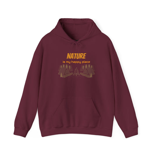 Nature Is My Happy Place Hoodie - Cozy Unisex Sweatshirt for Outdoor Lovers, Hiking and Camping Apparel, Perfect Gift for Nature Enthusiasts