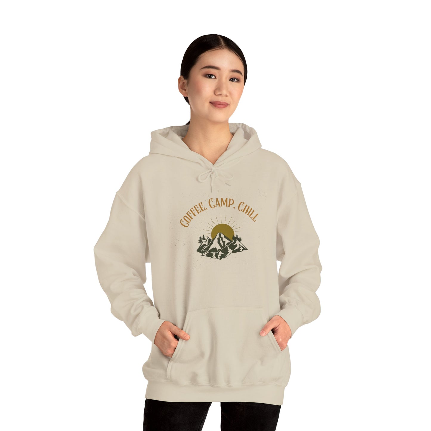 Coffee, Camp, Chill Hoodie – Outdoor Lovers Camping Sweatshirt, Hiking Gift, Warm Adventure Layer