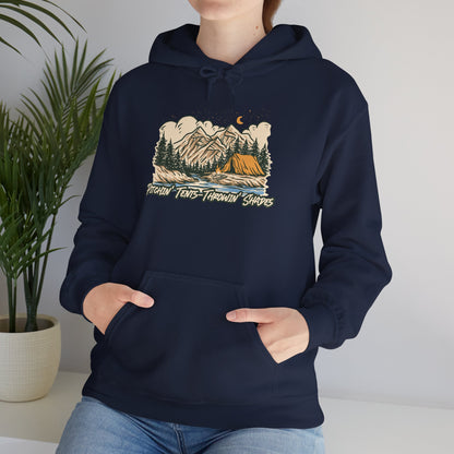 Pitchin Tents Throwin Shades Hoodie – Unisex Outdoor Adventure Sweatshirt, Camping Gear, Nature Lover Gift, Travel and Fall Apparel