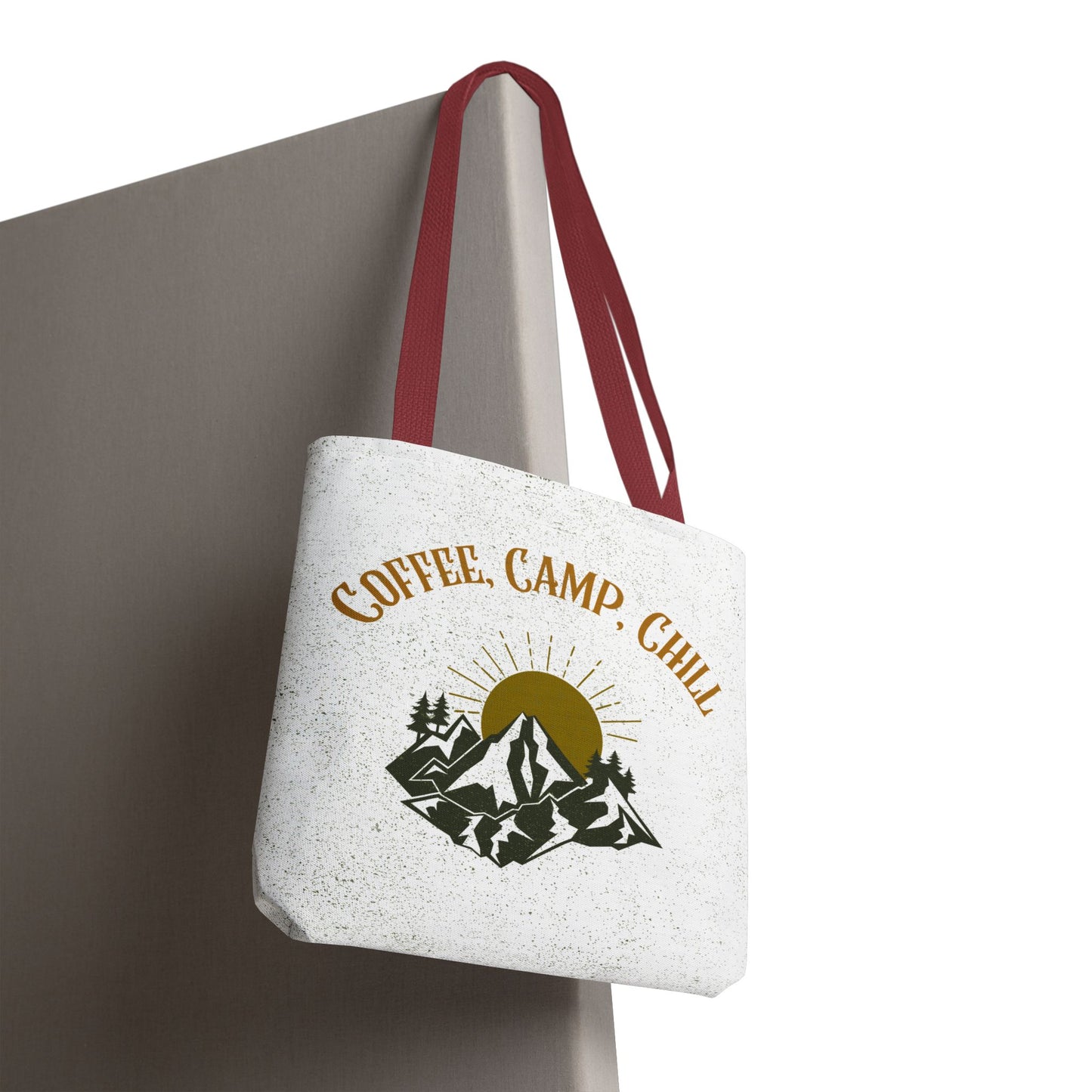 Coffee, Camp, Chill Funny Mountain Tote Bag
