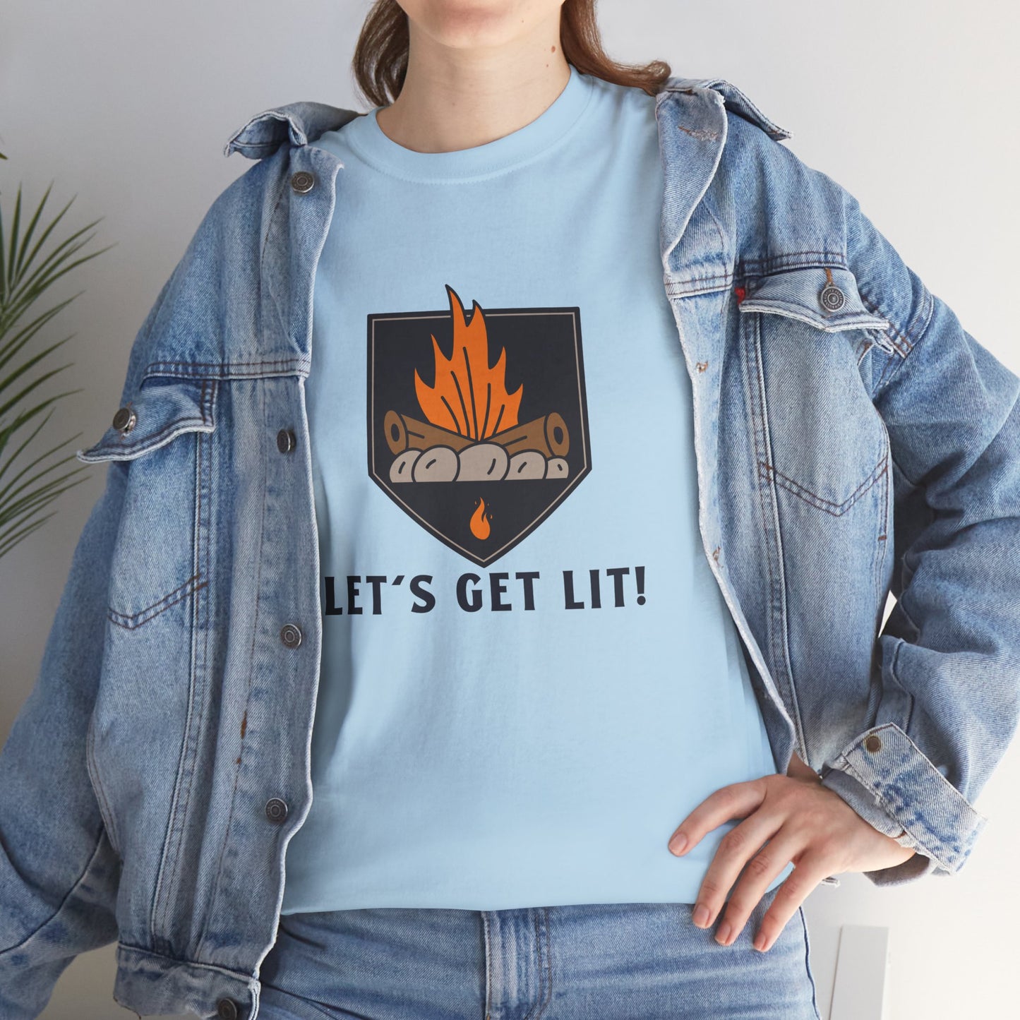Lets Get Lit - Campfire Unisex Heavy Cotton Tee, Funny Camping T Shirt, Summer BBQ Top, Outdoor Bonfire Apparel, Gift for Campers or Nature Enthusiasts
