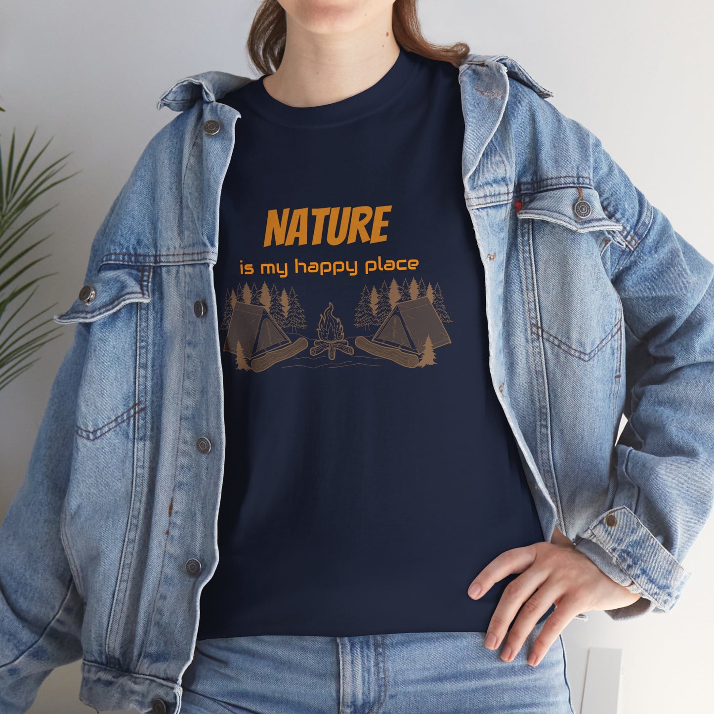 Nature Is My Happy Place - Unisex Heavy Cotton Tee, Outdoor Lover Shirt, Adventure T-Shirt, Hiking Apparel, Eco Friendly Nature Gift, Camping Clothing