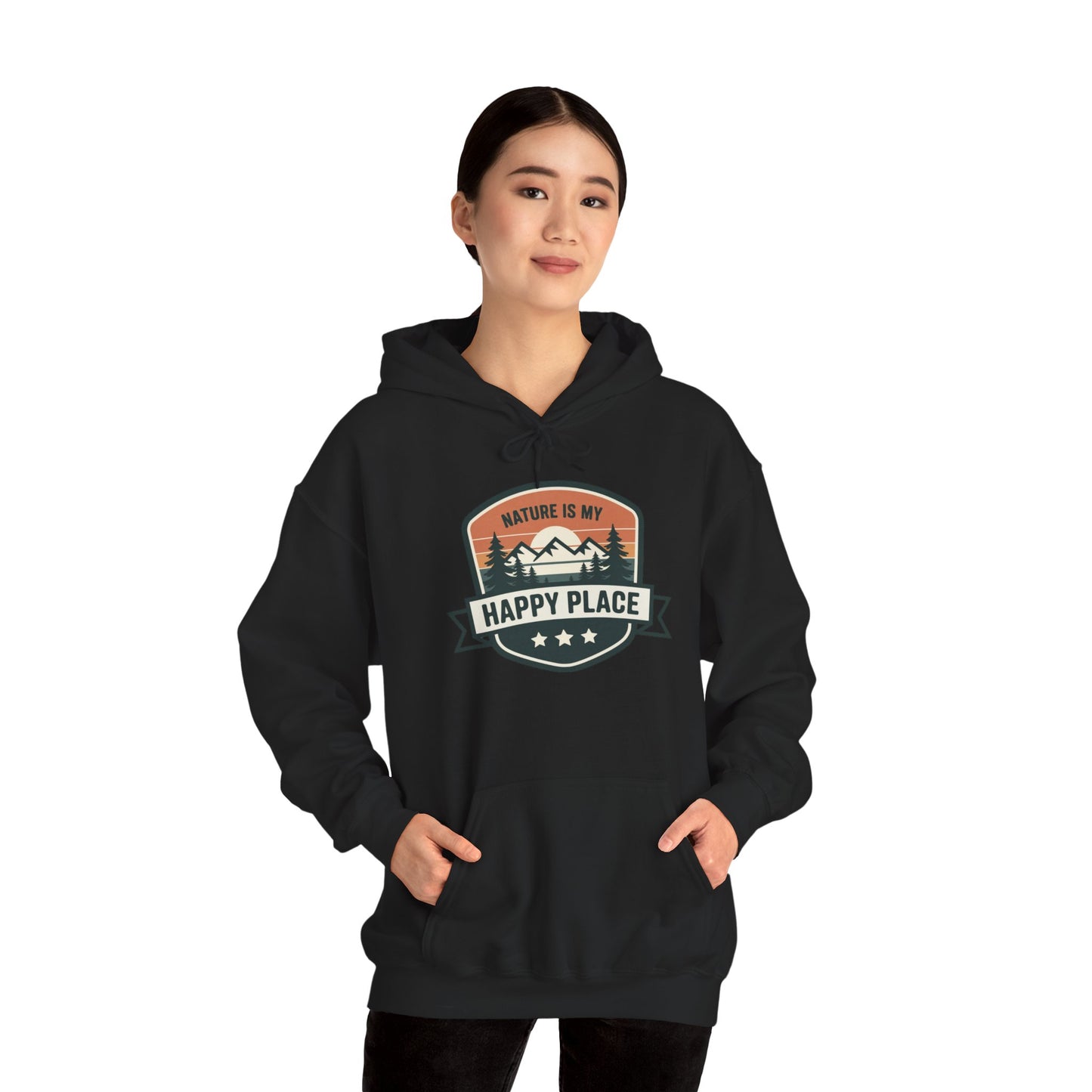 Nature Is My Happy Place Hoodie - Cozy Unisex Sweatshirt for Outdoor Lovers, Hiking and Camping Apparel, Perfect Gift for Nature Enthusiasts