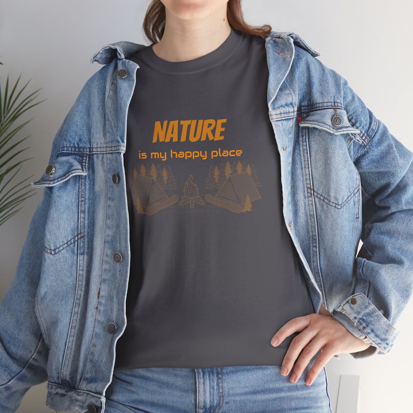Nature Is My Happy Place - Unisex Heavy Cotton Tee, Outdoor Lover Shirt, Adventure T-Shirt, Hiking Apparel, Eco Friendly Nature Gift, Camping Clothing